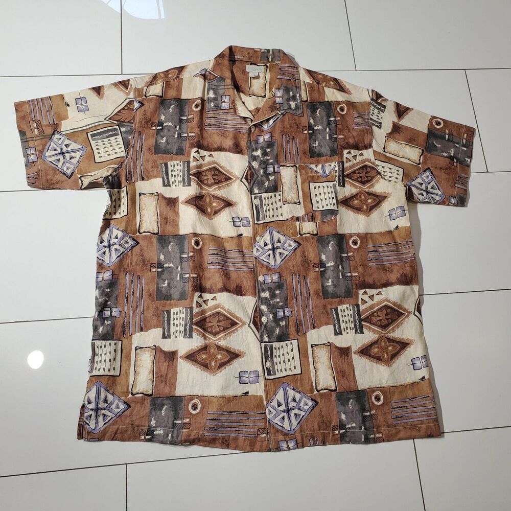KING SIZE SHIRT BROWN SHORT SLEEVE LINEN/COTTON SIZE 2XL